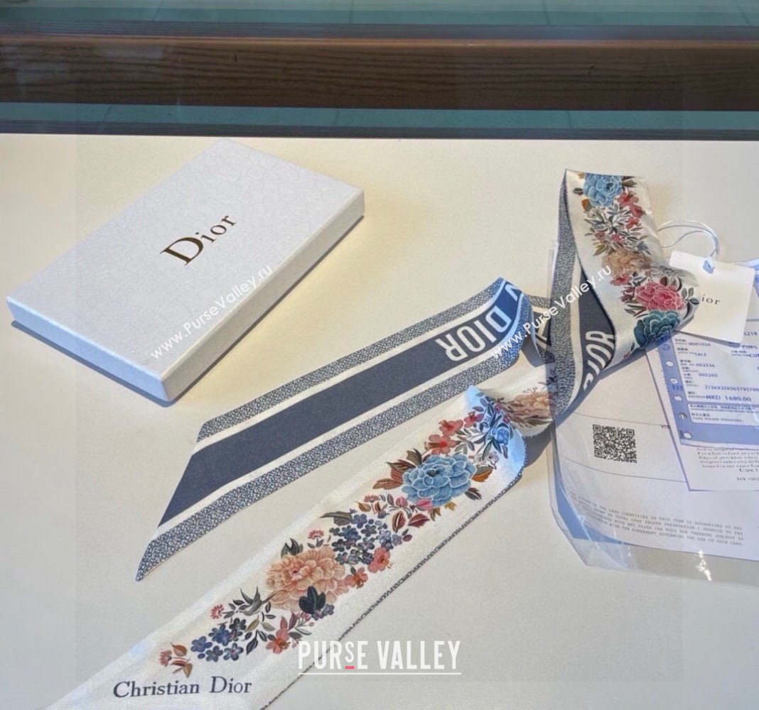 Dior Mizza Silk Bandeau Scarf 5x86cm Grey 2024 0304 (XMN-240304029)