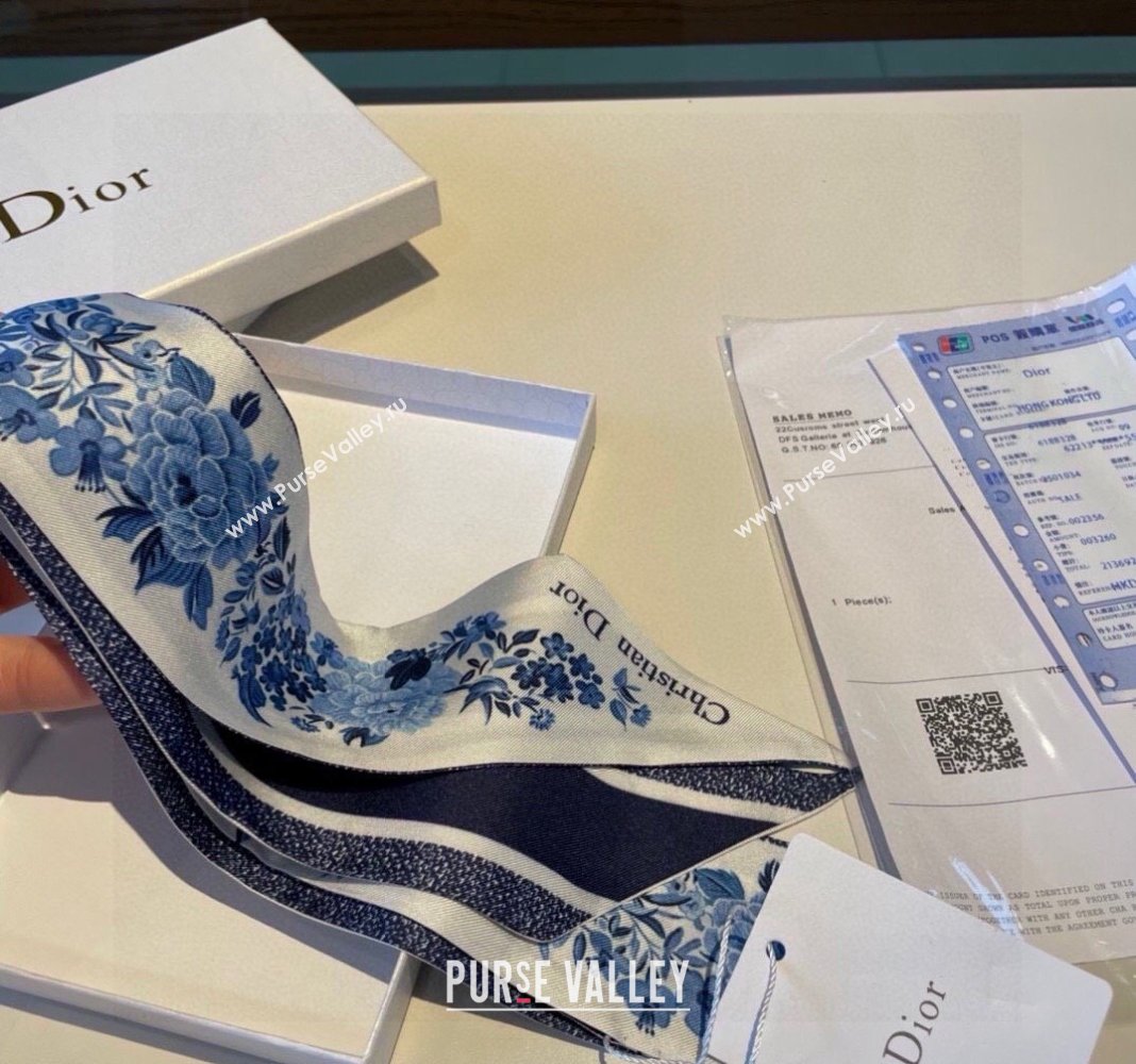 Dior Mizza Silk Bandeau Scarf 5x86cm Blue 2024 0304 (XMN-240304030)