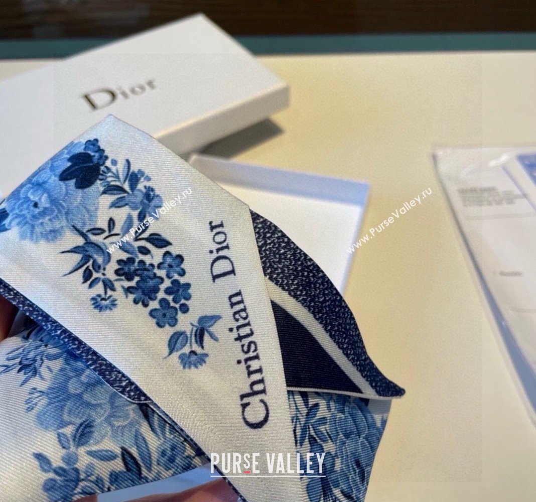 Dior Mizza Silk Bandeau Scarf 5x86cm Blue 2024 0304 (XMN-240304030)