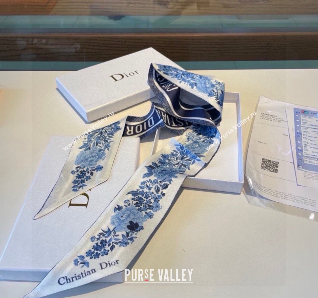 Dior Mizza Silk Bandeau Scarf 5x86cm Blue 2024 0304 (XMN-240304030)