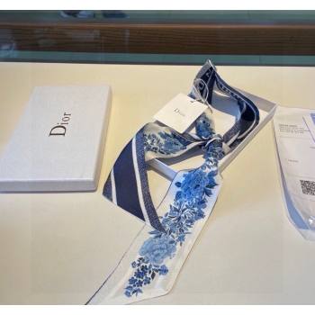 Dior Mizza Silk Bandeau Scarf 5x86cm Blue 2024 0304 (XMN-240304030)