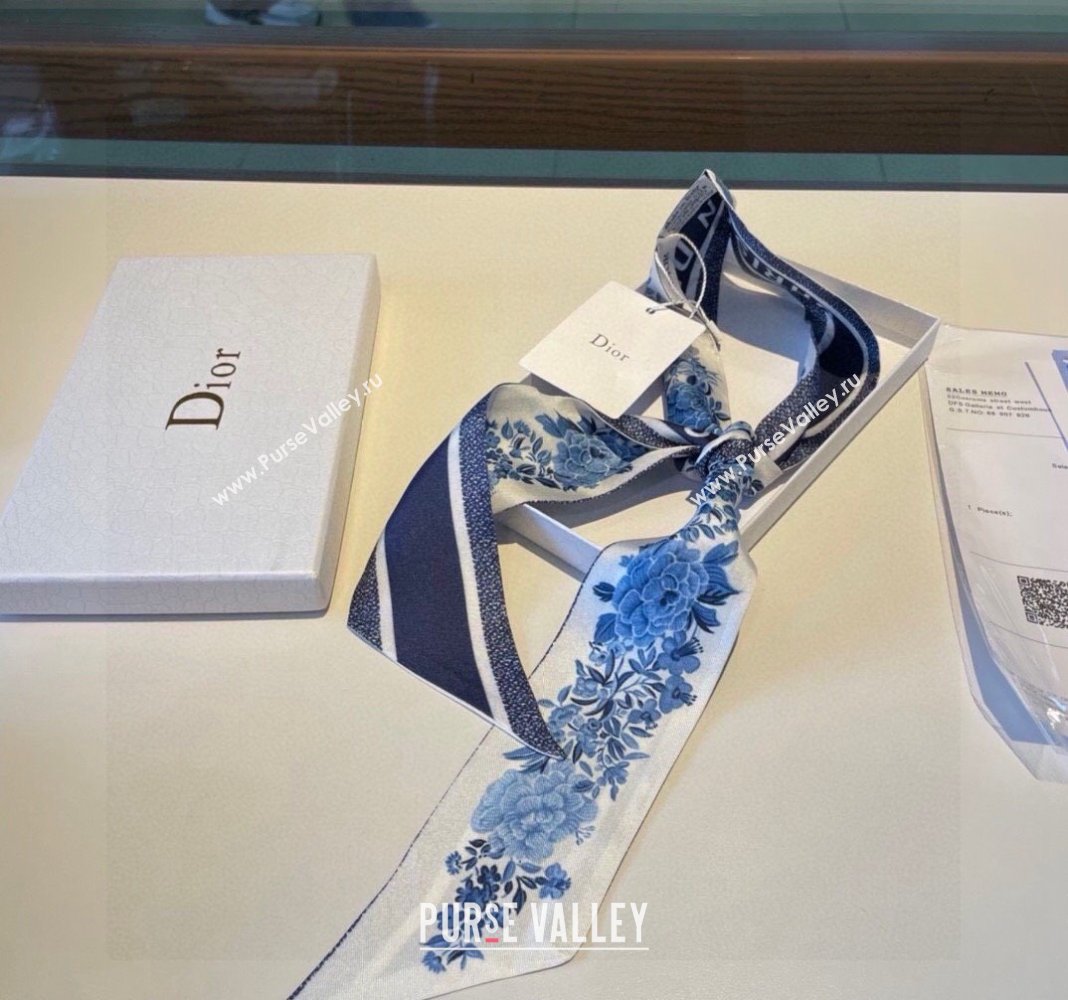 Dior Mizza Silk Bandeau Scarf 5x86cm Blue 2024 0304 (XMN-240304030)