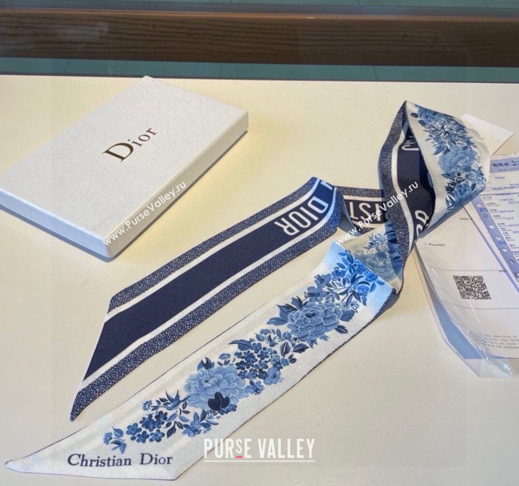 Dior Mizza Silk Bandeau Scarf 5x86cm Blue 2024 0304 (XMN-240304030)