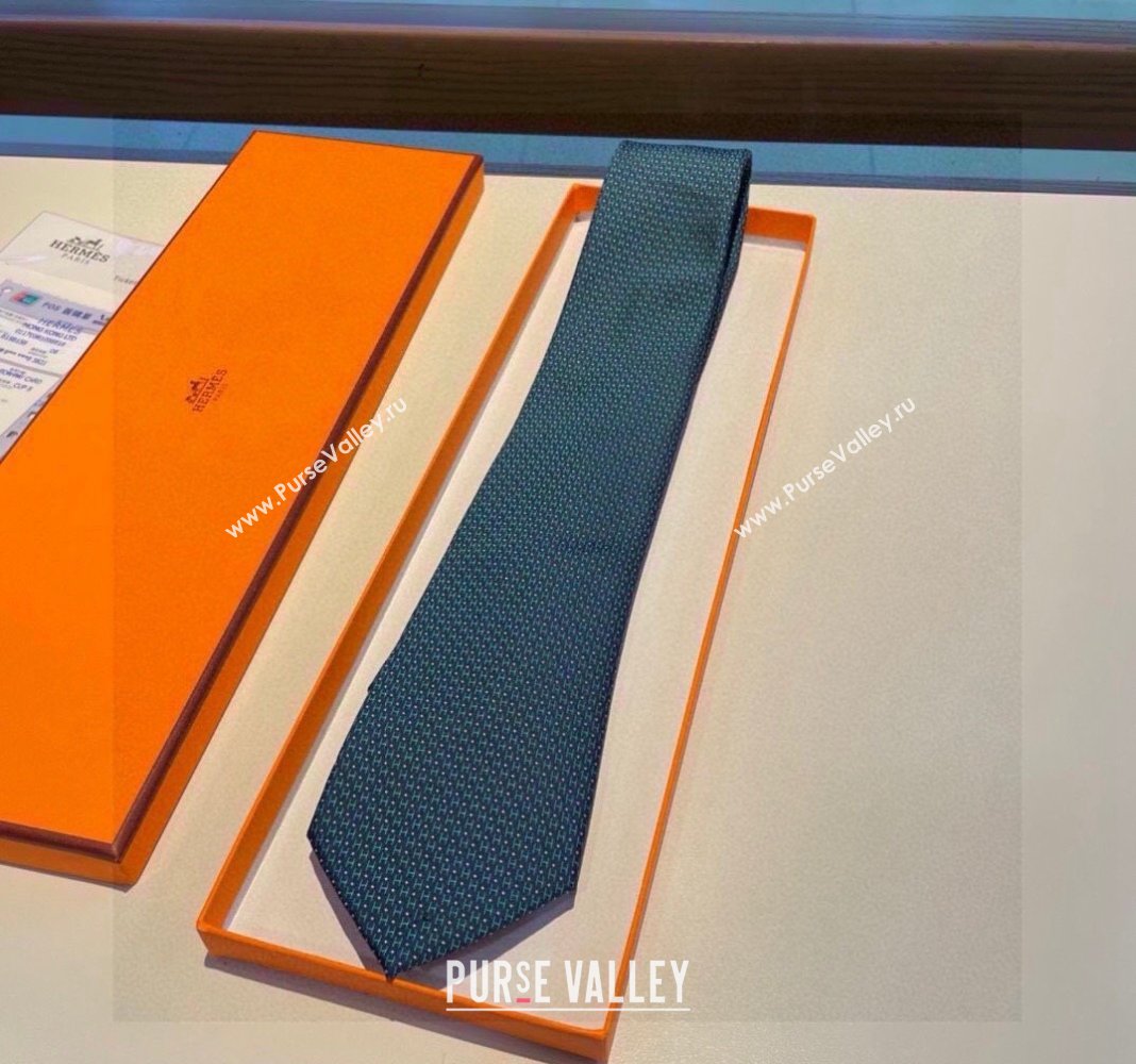 Hermes H Dots Silk Tie Green/Blue 2024 030401 (XMN-240304101)