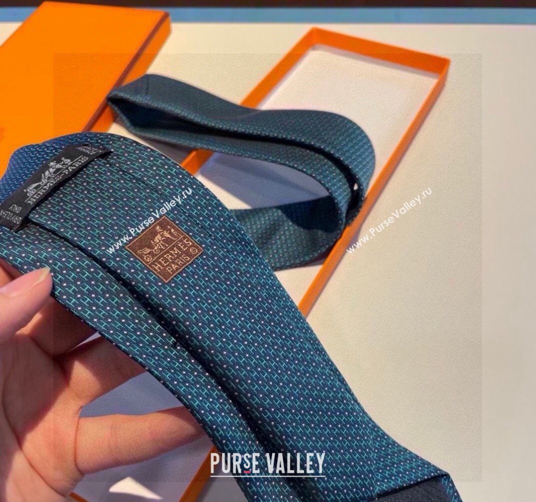Hermes H Dots Silk Tie Green/Blue 2024 030401 (XMN-240304101)