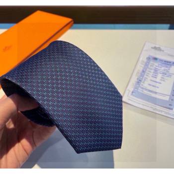 Hermes H Dots Silk Tie Dark Blue/Blue 2024 030401 (XMN-240304102)