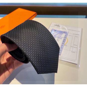 Hermes H Dots Silk Tie Black 2024 030401 (XMN-240304103)