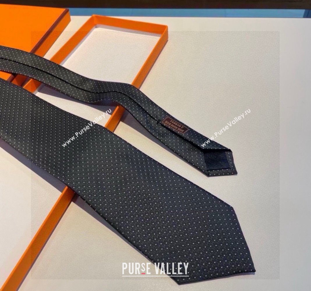 Hermes H Dots Silk Tie Black 2024 030401 (XMN-240304103)