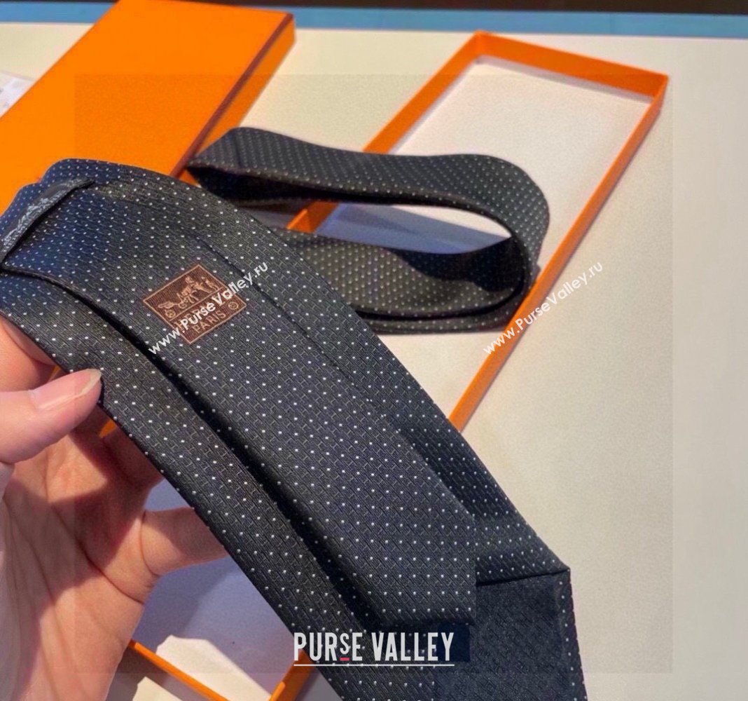 Hermes H Dots Silk Tie Black 2024 030401 (XMN-240304103)