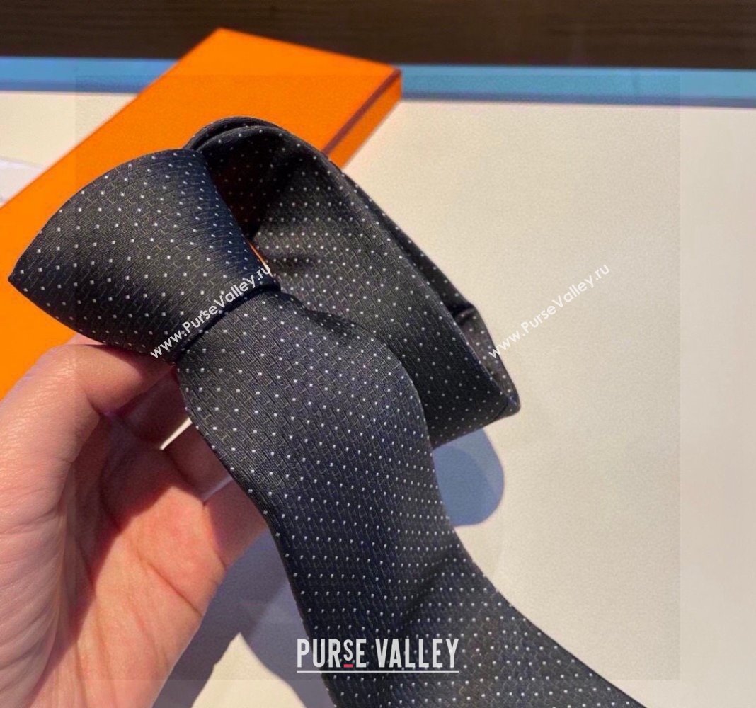 Hermes H Dots Silk Tie Black 2024 030401 (XMN-240304103)