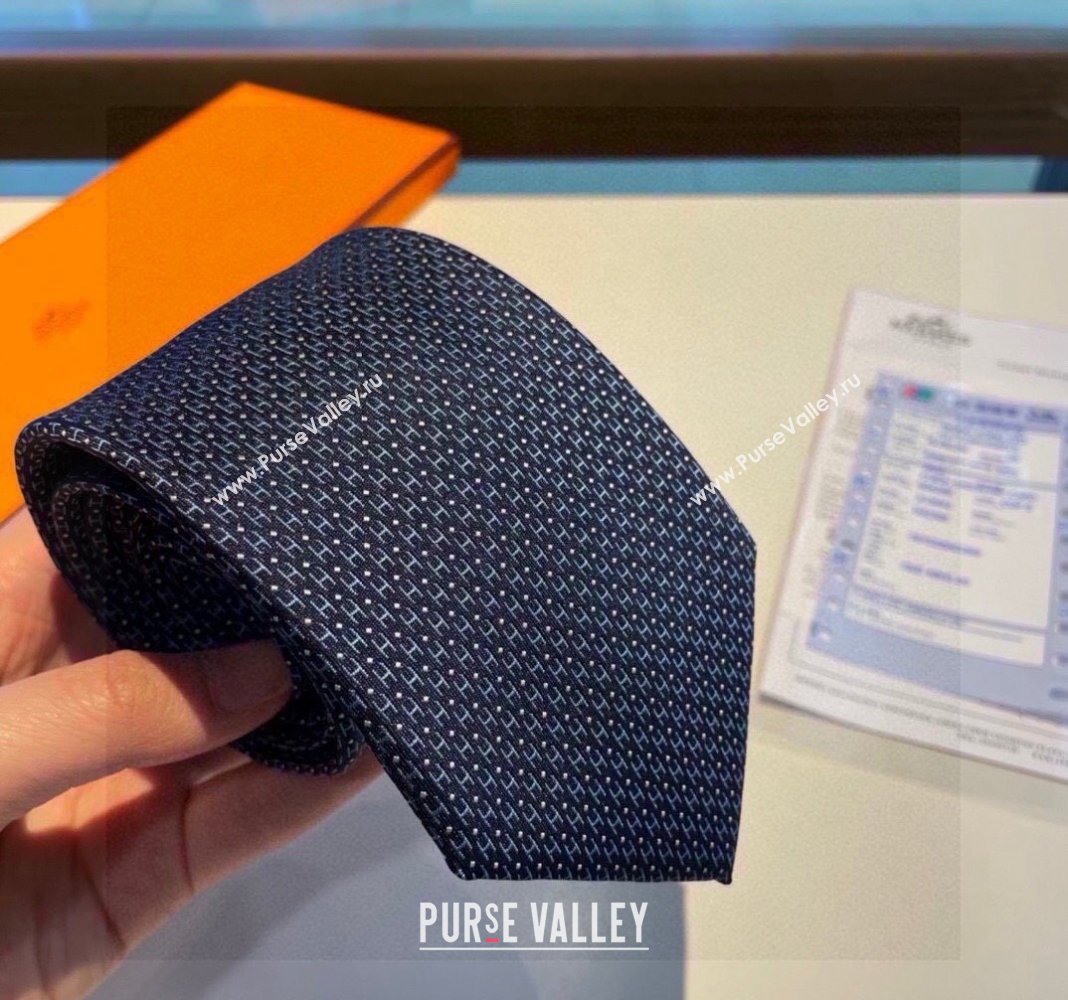Hermes H Dots Silk Tie Blue 2 2024 030401 (XMN-240304104)