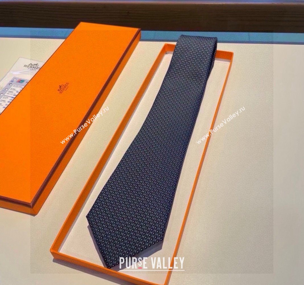 Hermes H Dots Silk Tie Blue 2 2024 030401 (XMN-240304104)