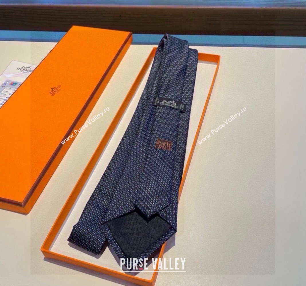 Hermes H Dots Silk Tie Blue 2 2024 030401 (XMN-240304104)