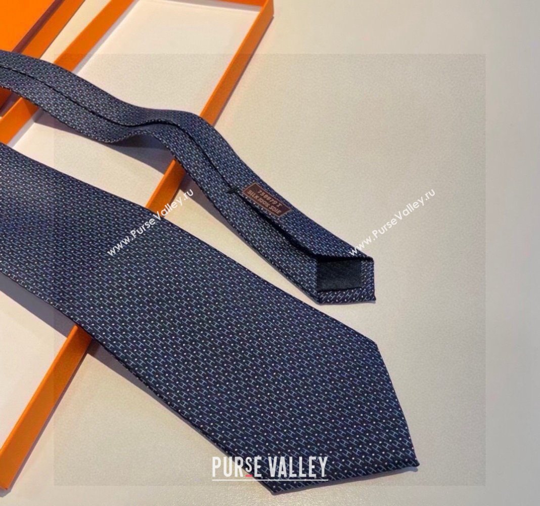 Hermes H Dots Silk Tie Blue 2 2024 030401 (XMN-240304104)