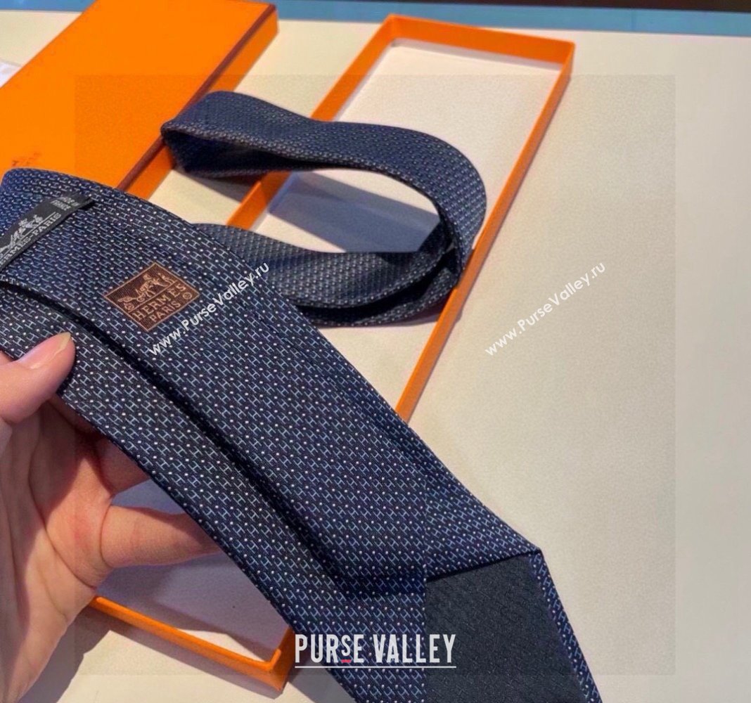 Hermes H Dots Silk Tie Blue 2 2024 030401 (XMN-240304104)