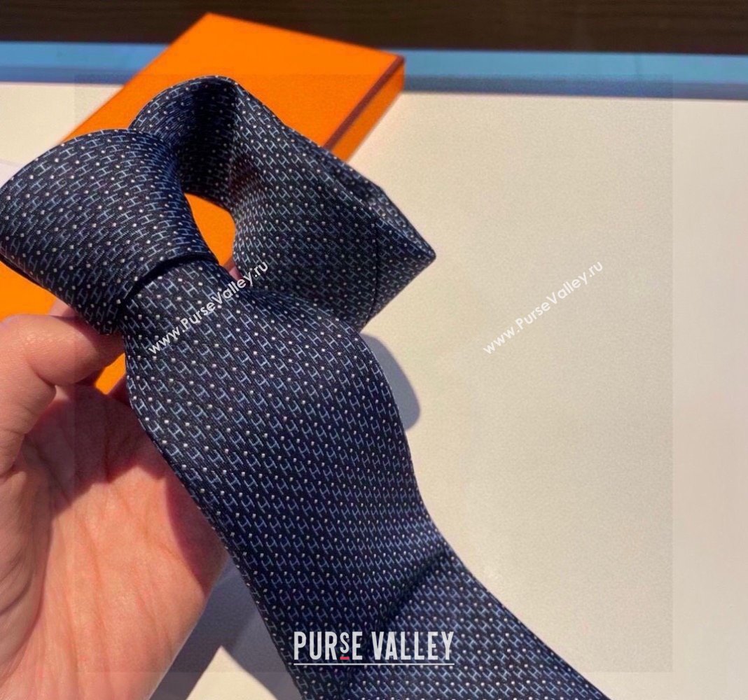 Hermes H Dots Silk Tie Blue 2 2024 030401 (XMN-240304104)