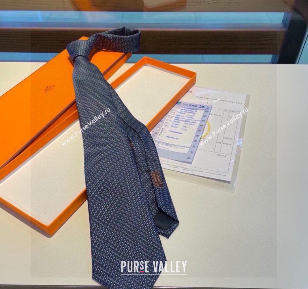 Hermes H Dots Silk Tie Blue 2 2024 030401 (XMN-240304104)