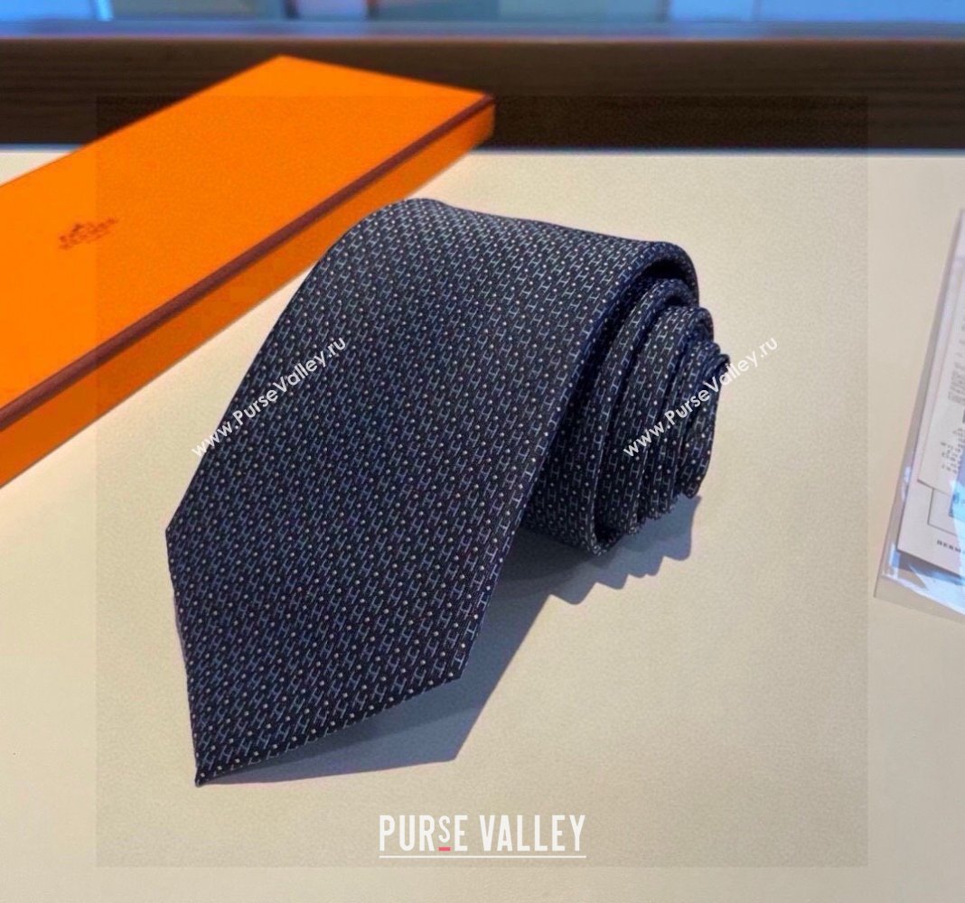 Hermes H Dots Silk Tie Blue 2 2024 030401 (XMN-240304104)