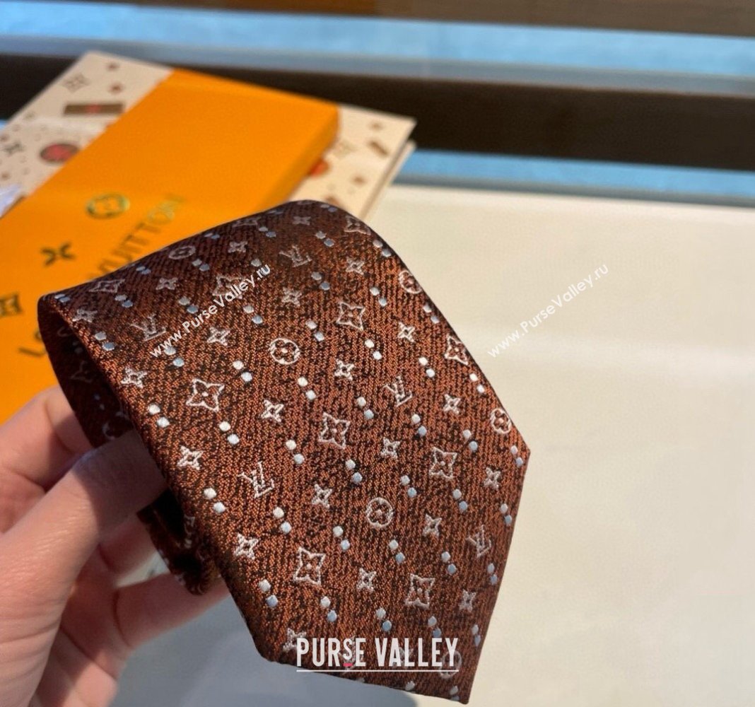 Louis Vuitton Monogram Dots Silk Tie Brown 2024 030401 (XMN-240304105)