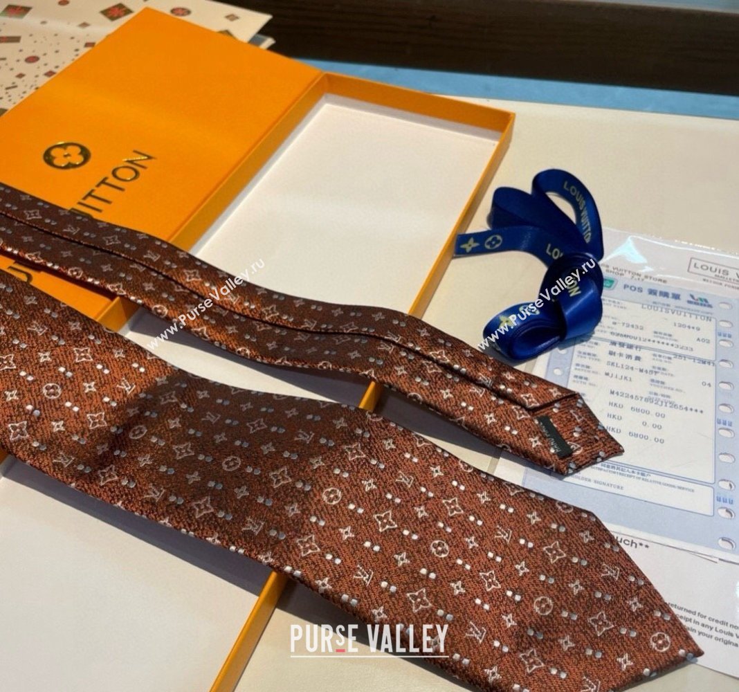 Louis Vuitton Monogram Dots Silk Tie Brown 2024 030401 (XMN-240304105)
