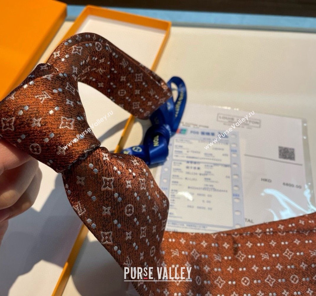 Louis Vuitton Monogram Dots Silk Tie Brown 2024 030401 (XMN-240304105)