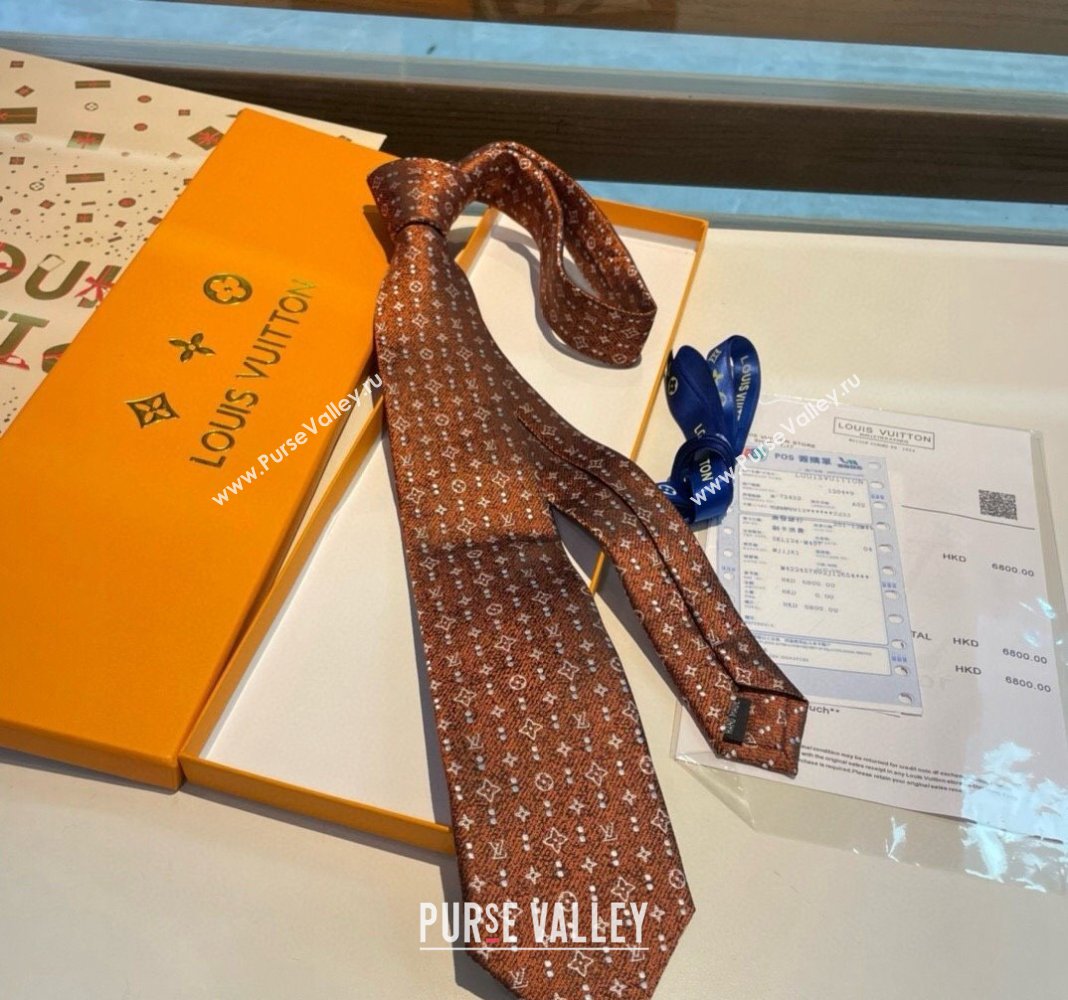 Louis Vuitton Monogram Dots Silk Tie Brown 2024 030401 (XMN-240304105)