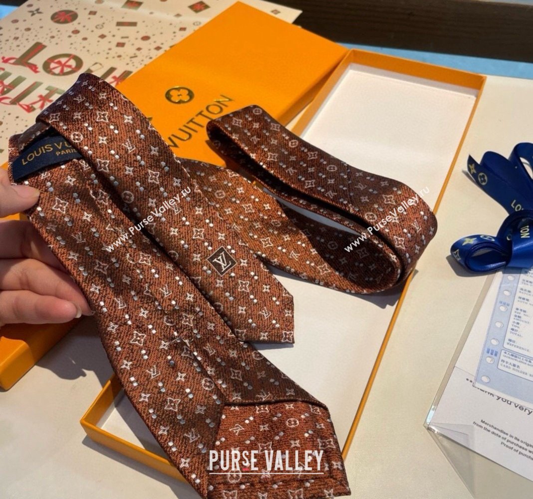 Louis Vuitton Monogram Dots Silk Tie Brown 2024 030401 (XMN-240304105)