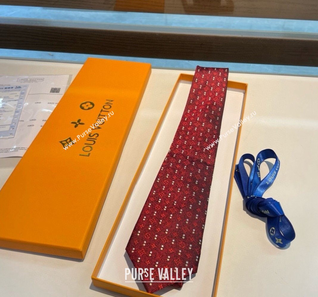 Louis Vuitton Monogram Dots Silk Tie Red 2024 030401 (XMN-240304106)