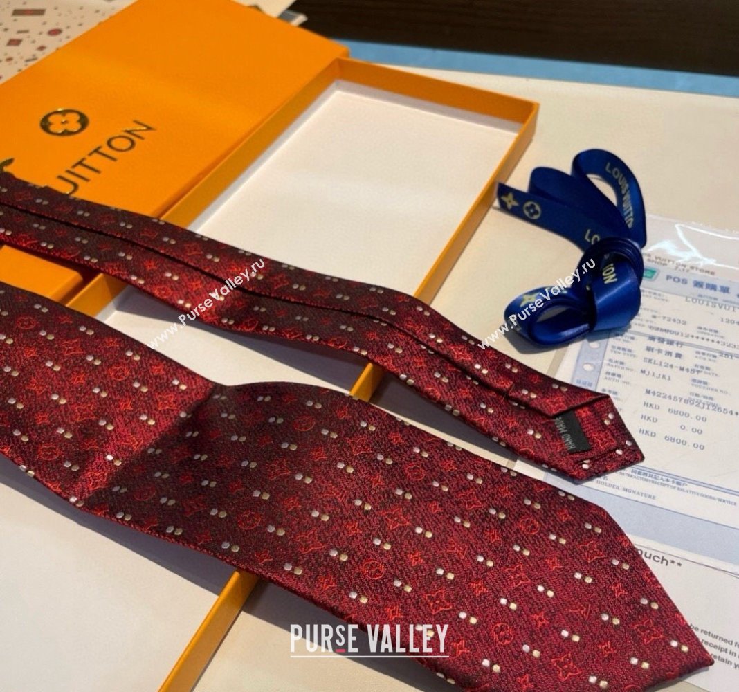 Louis Vuitton Monogram Dots Silk Tie Red 2024 030401 (XMN-240304106)