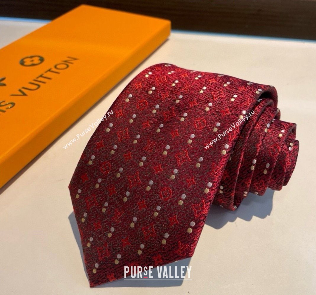 Louis Vuitton Monogram Dots Silk Tie Red 2024 030401 (XMN-240304106)