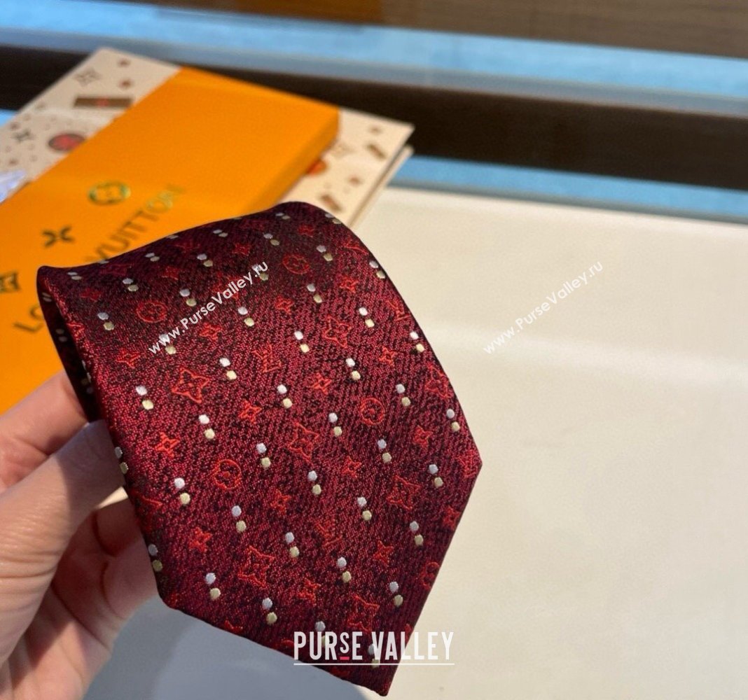 Louis Vuitton Monogram Dots Silk Tie Red 2024 030401 (XMN-240304106)