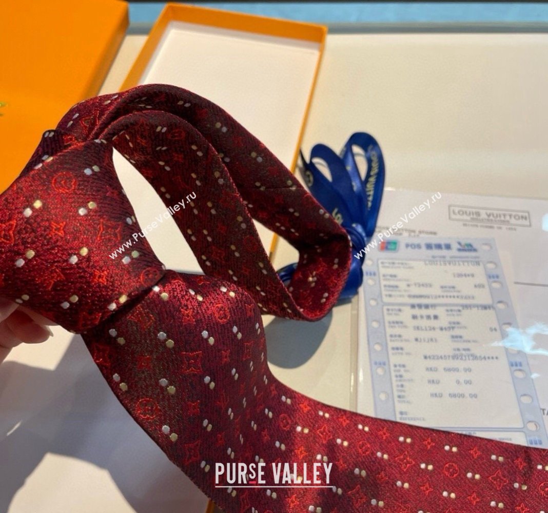 Louis Vuitton Monogram Dots Silk Tie Red 2024 030401 (XMN-240304106)
