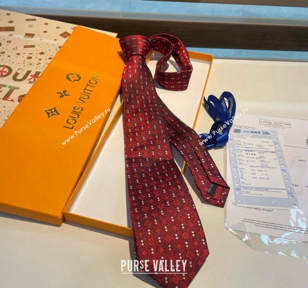 Louis Vuitton Monogram Dots Silk Tie Red 2024 030401 (XMN-240304106)