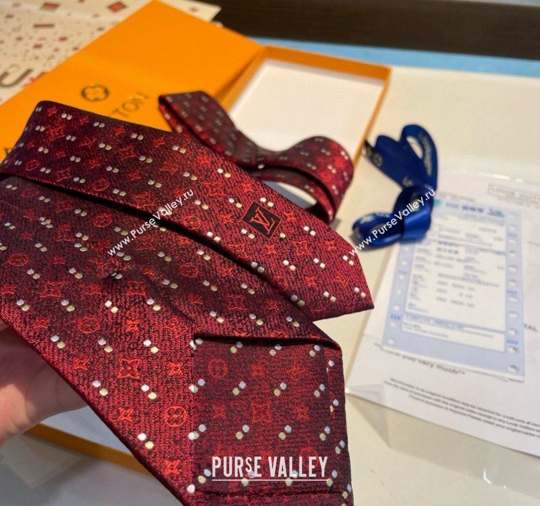 Louis Vuitton Monogram Dots Silk Tie Red 2024 030401 (XMN-240304106)