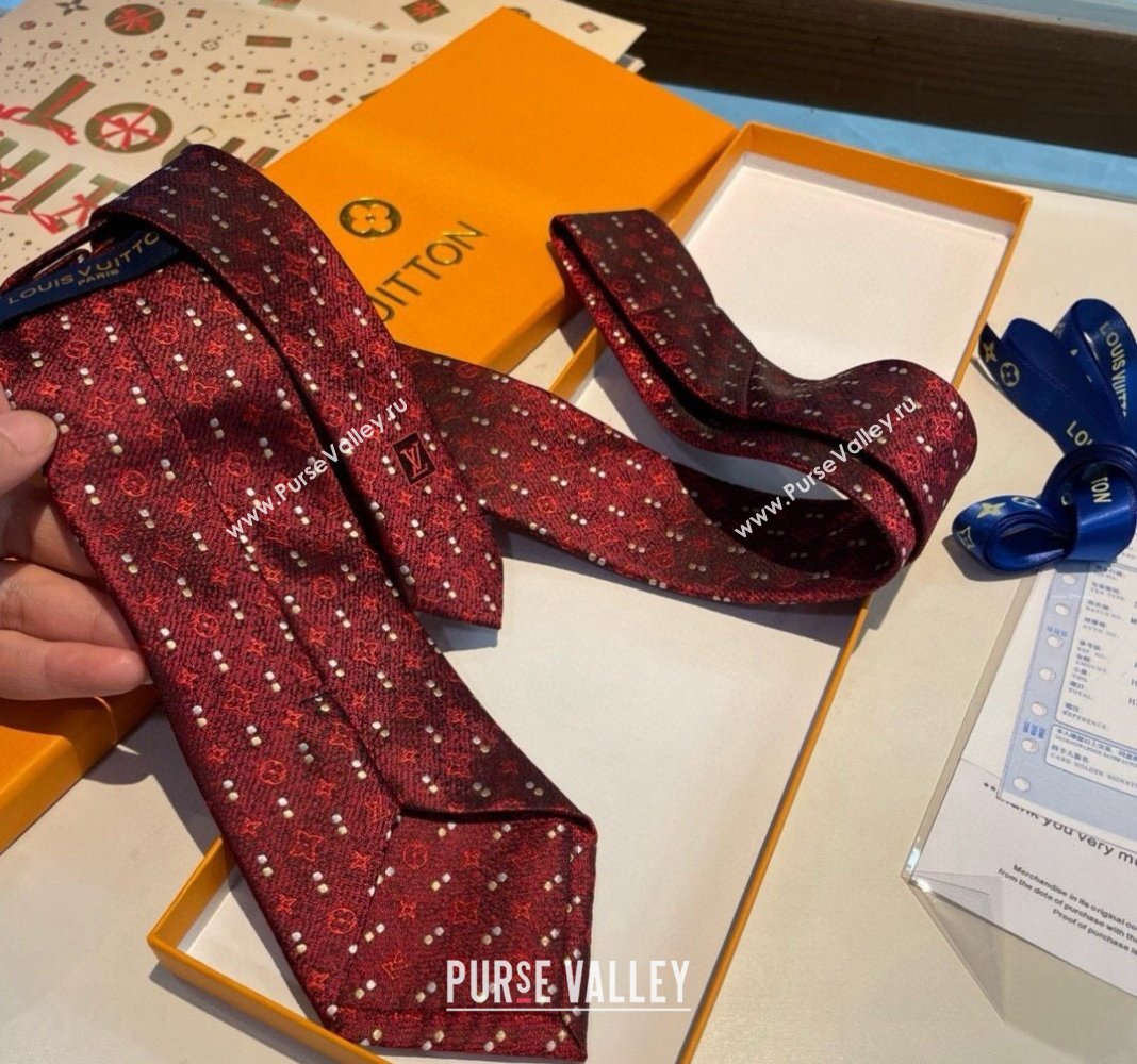 Louis Vuitton Monogram Dots Silk Tie Red 2024 030401 (XMN-240304106)