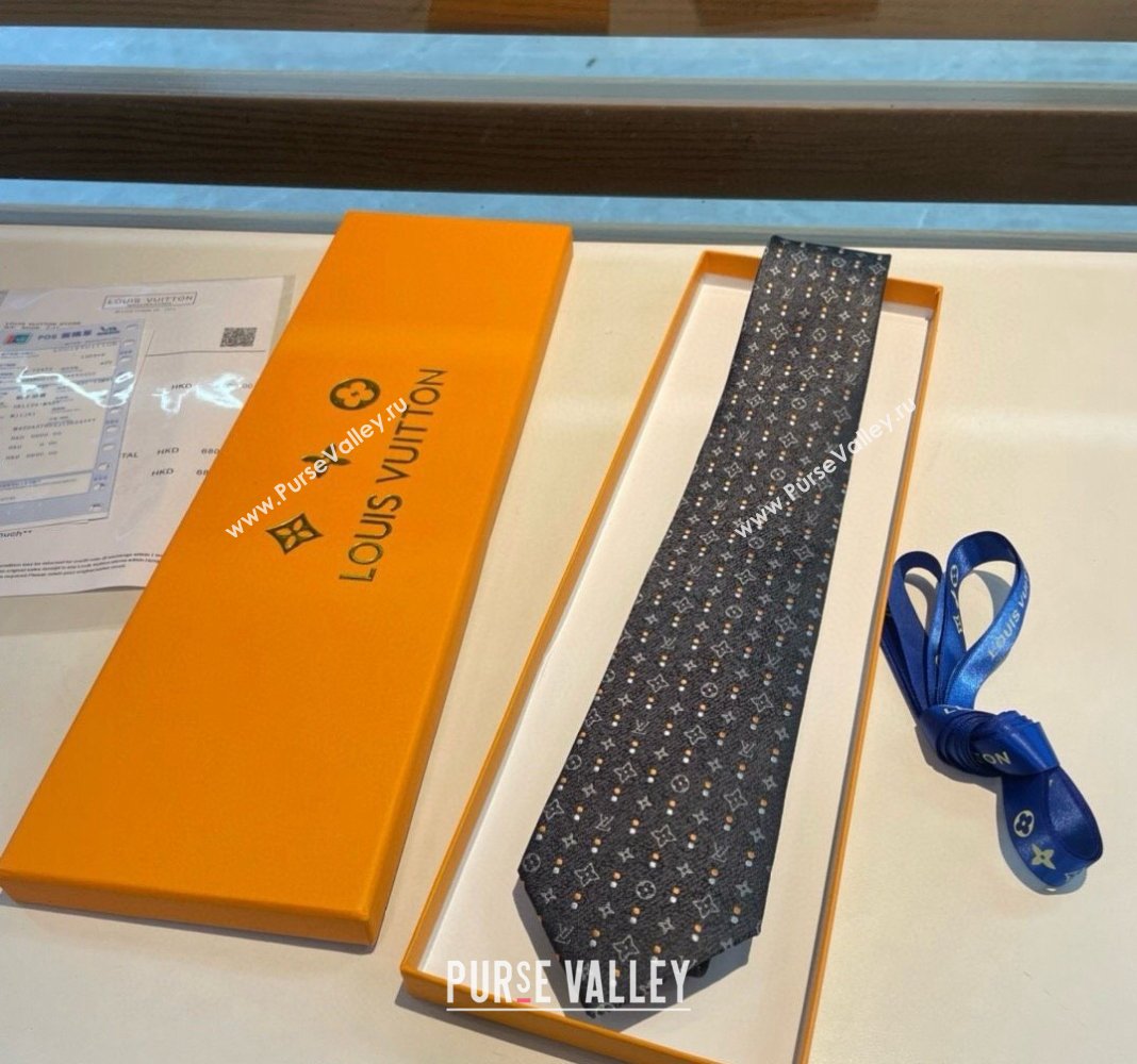 Louis Vuitton Monogram Dots Silk Tie Black 2024 030401 (XMN-240304107)