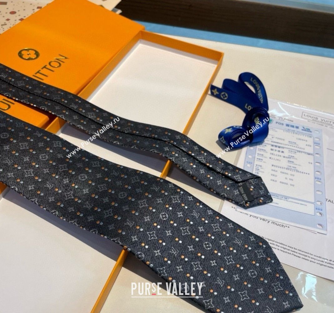 Louis Vuitton Monogram Dots Silk Tie Black 2024 030401 (XMN-240304107)