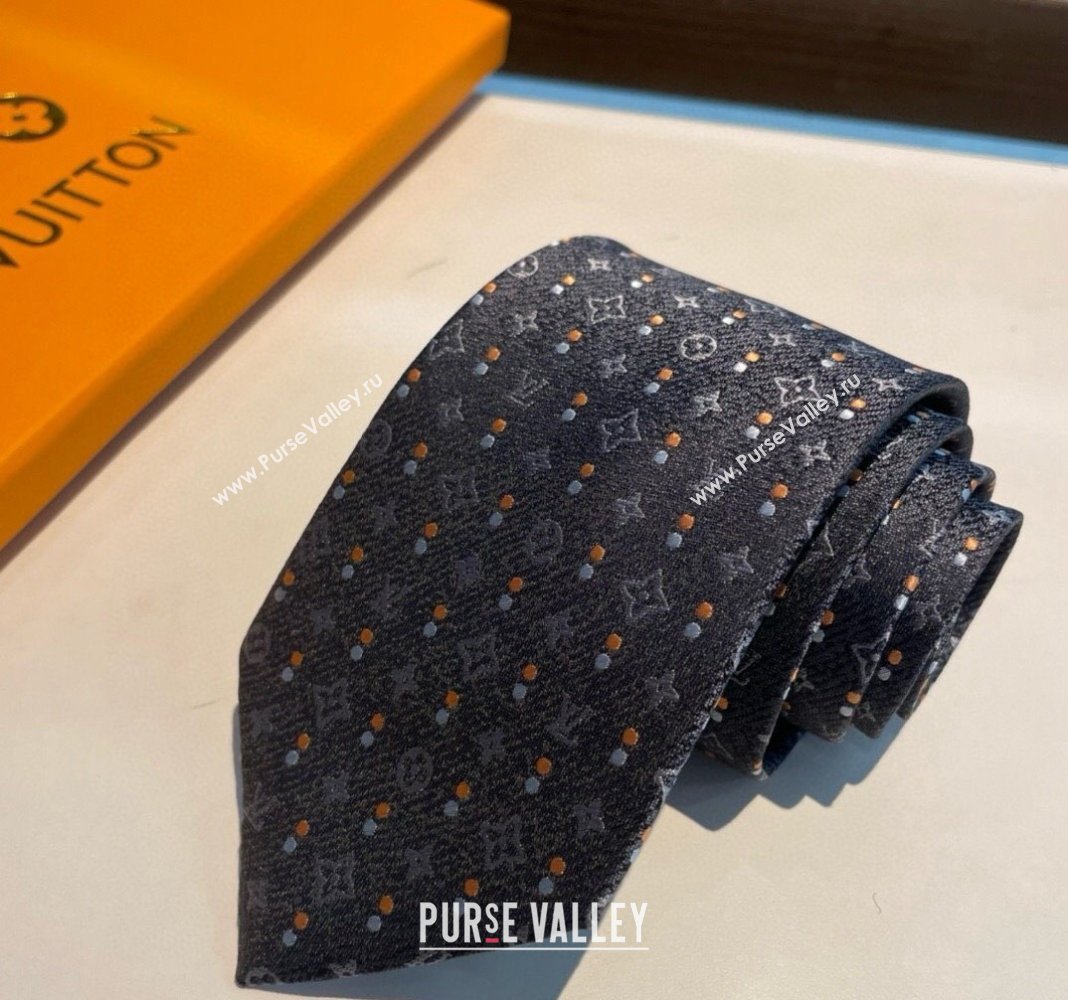 Louis Vuitton Monogram Dots Silk Tie Black 2024 030401 (XMN-240304107)