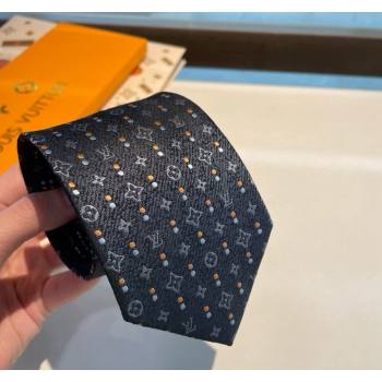 Louis Vuitton Monogram Dots Silk Tie Black 2024 030401 (XMN-240304107)