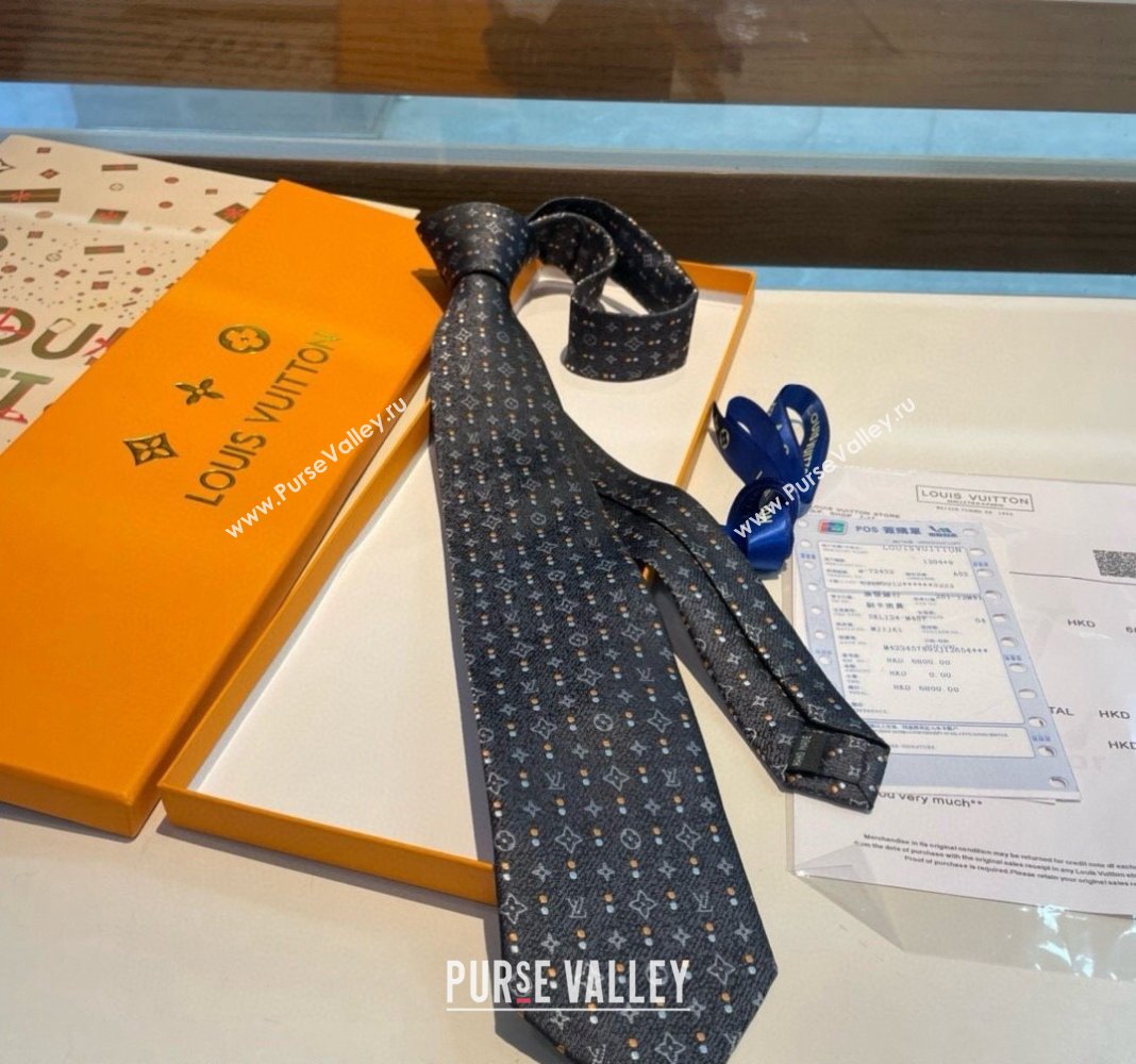 Louis Vuitton Monogram Dots Silk Tie Black 2024 030401 (XMN-240304107)