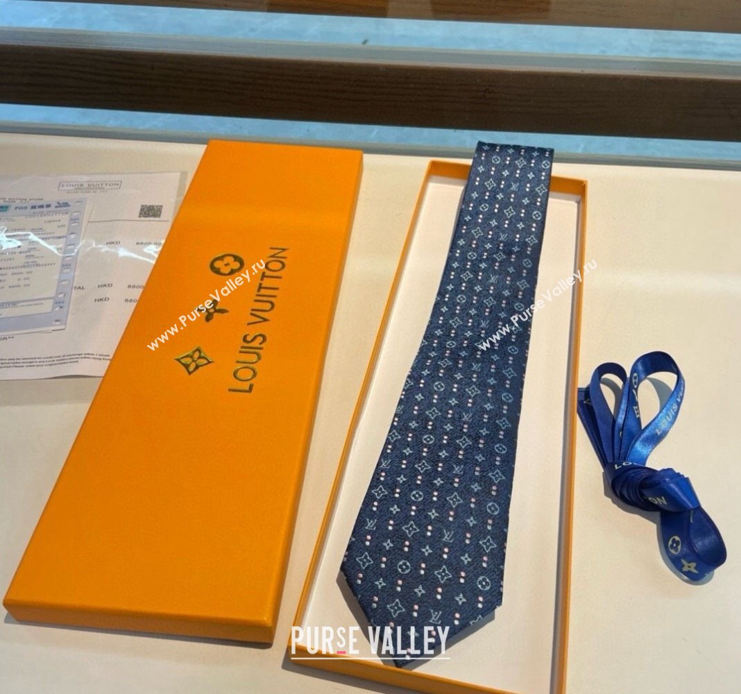 Louis Vuitton Monogram Dots Silk Tie Blue 2024 030401 (XMN-240304108)