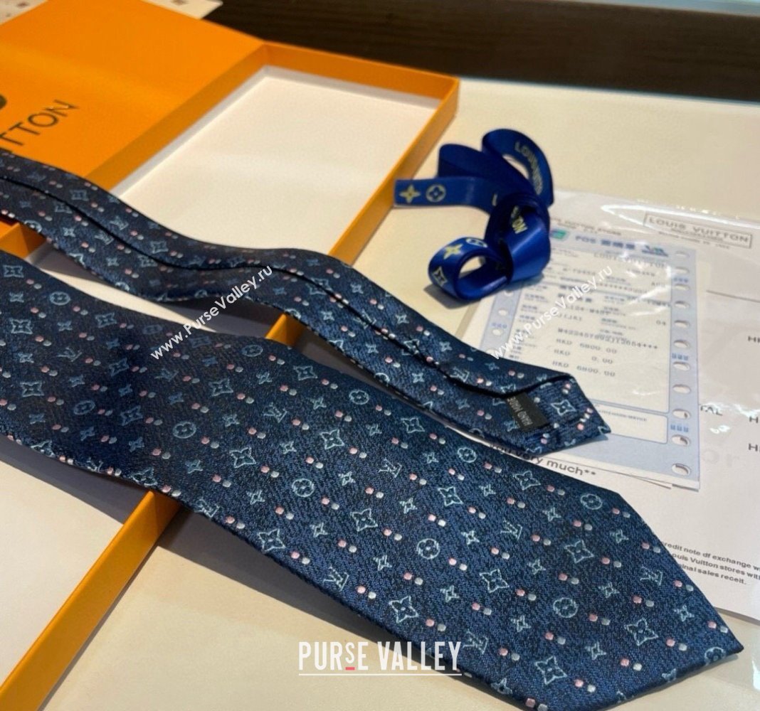 Louis Vuitton Monogram Dots Silk Tie Blue 2024 030401 (XMN-240304108)
