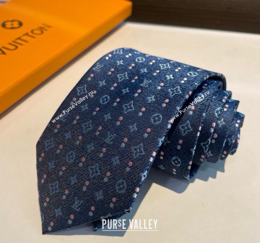Louis Vuitton Monogram Dots Silk Tie Blue 2024 030401 (XMN-240304108)