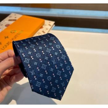 Louis Vuitton Monogram Dots Silk Tie Blue 2024 030401 (XMN-240304108)