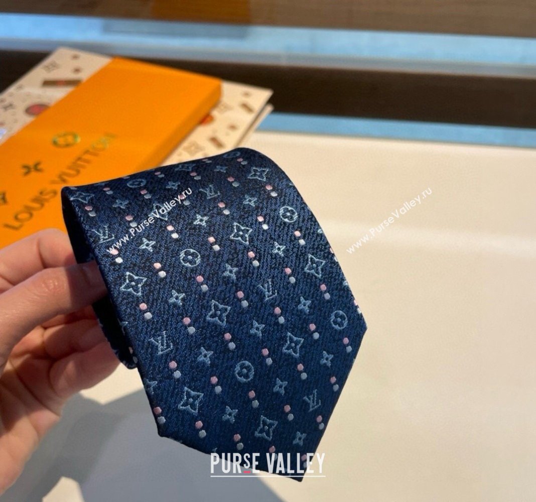 Louis Vuitton Monogram Dots Silk Tie Blue 2024 030401 (XMN-240304108)