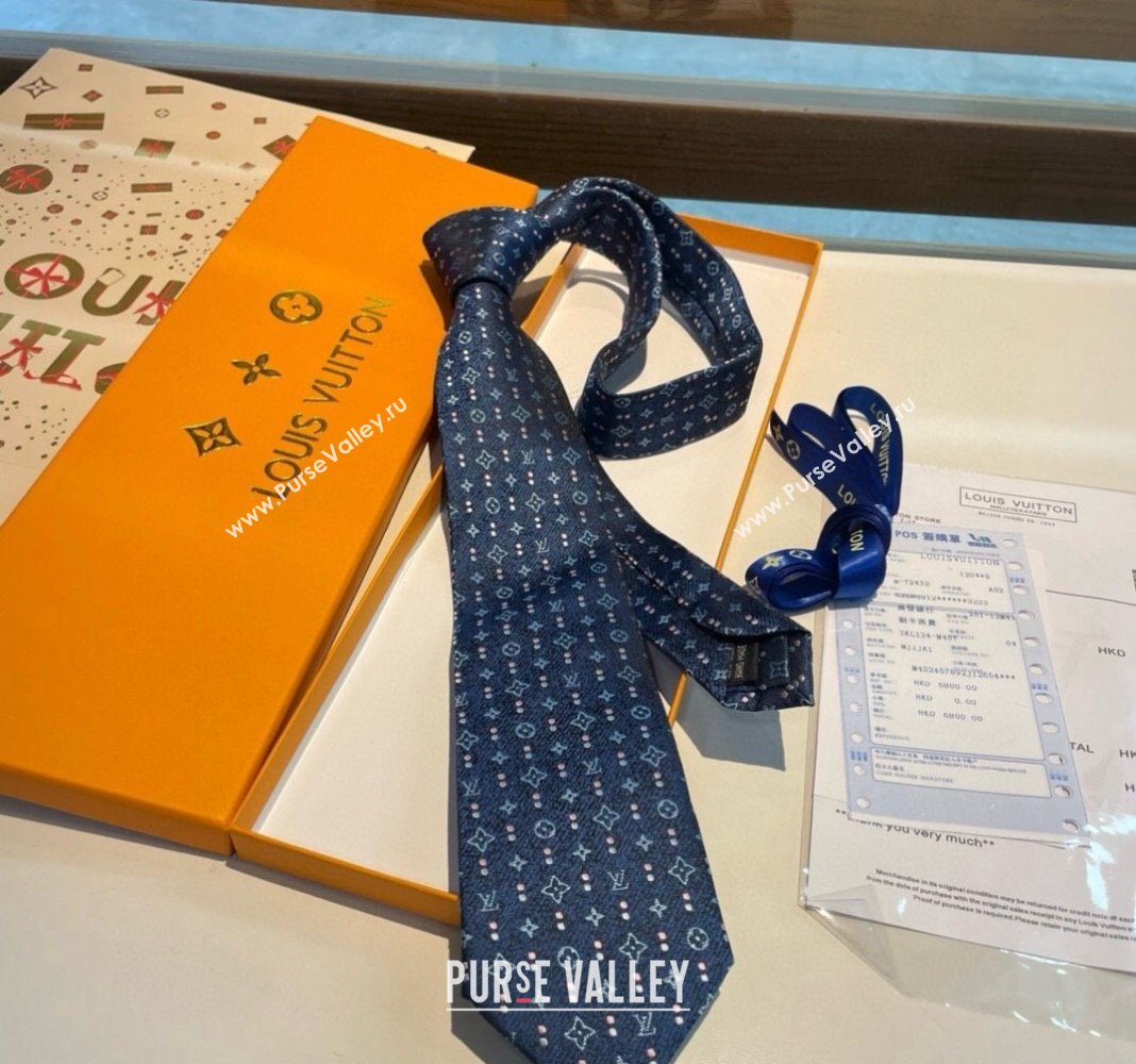 Louis Vuitton Monogram Dots Silk Tie Blue 2024 030401 (XMN-240304108)