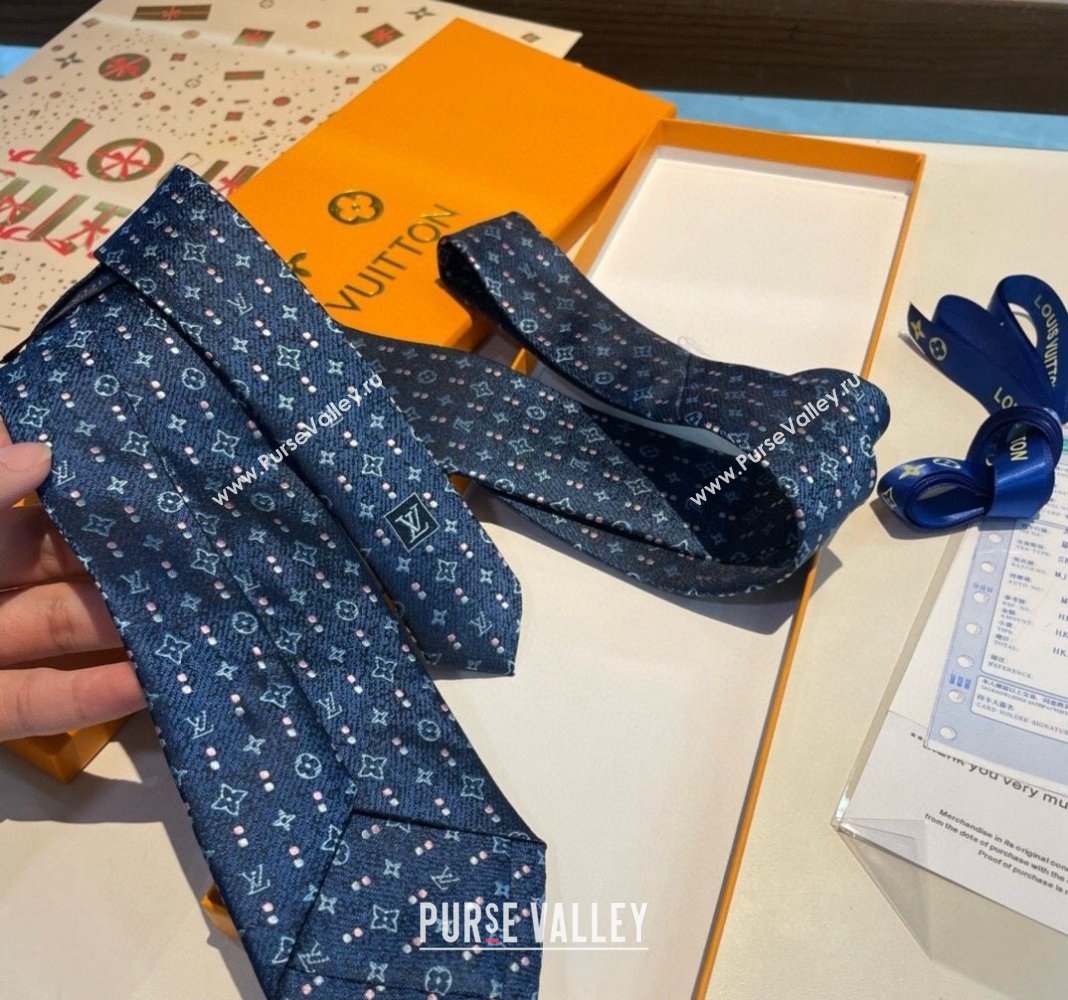 Louis Vuitton Monogram Dots Silk Tie Blue 2024 030401 (XMN-240304108)