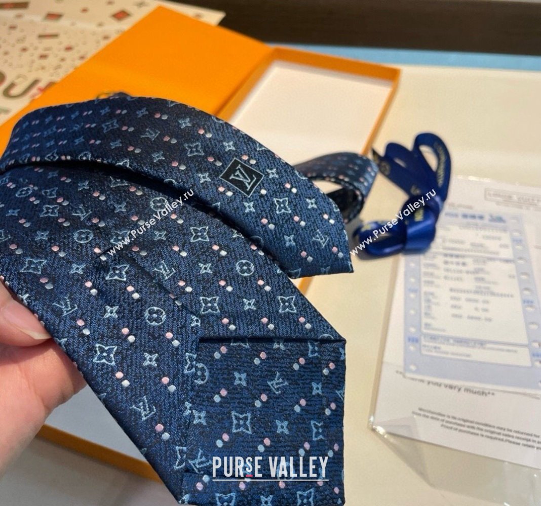 Louis Vuitton Monogram Dots Silk Tie Blue 2024 030401 (XMN-240304108)
