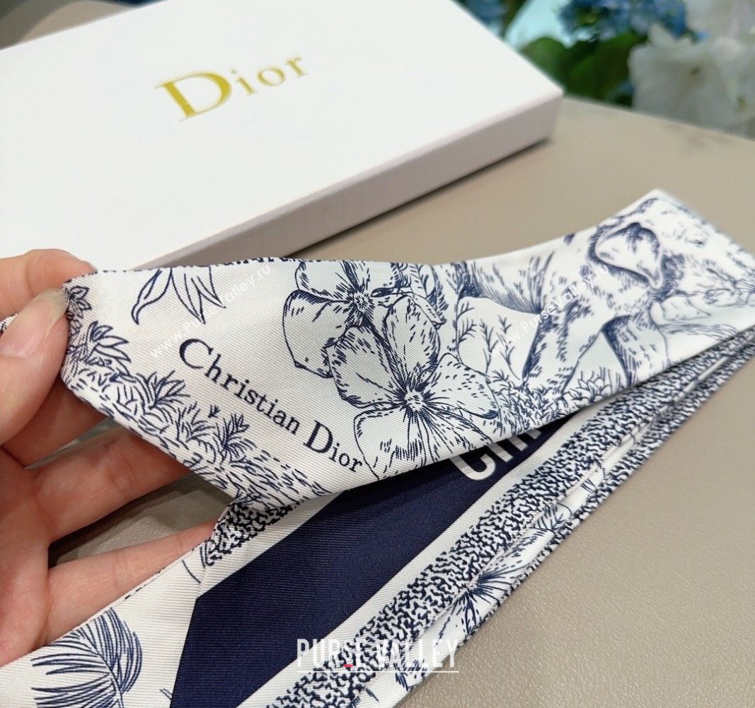 Dior Silk Bandeau Scarf 6x100cm Blue 2024 0304 (XMN-240304040)