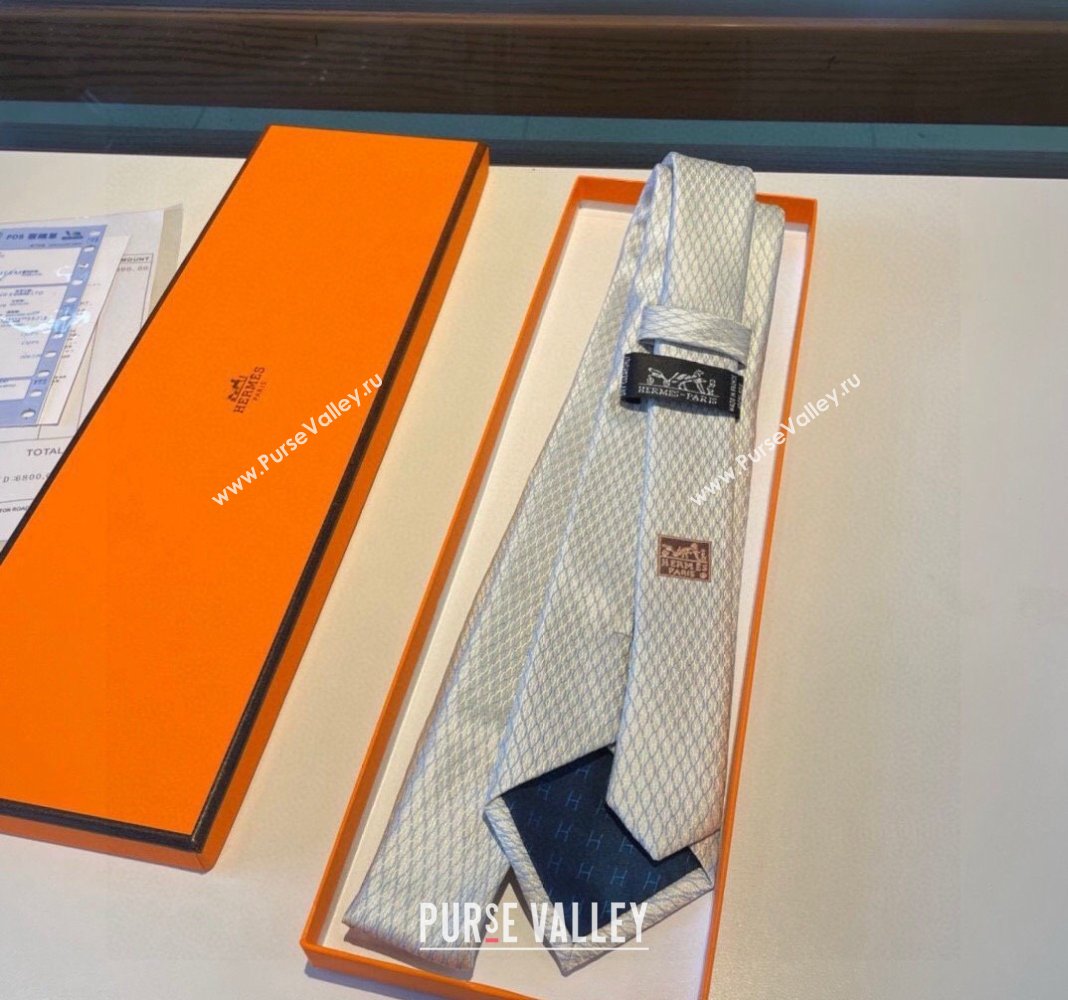 Hermes Quilted Silk Tie White 2024 030401 (XMN-240304109)